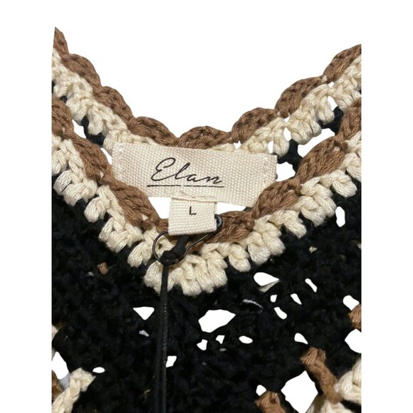 Elan Western Knit Tank Black/Brown L Crochet Fringe Patchwork Resort Whimsygoth - Picture 5 of 11
